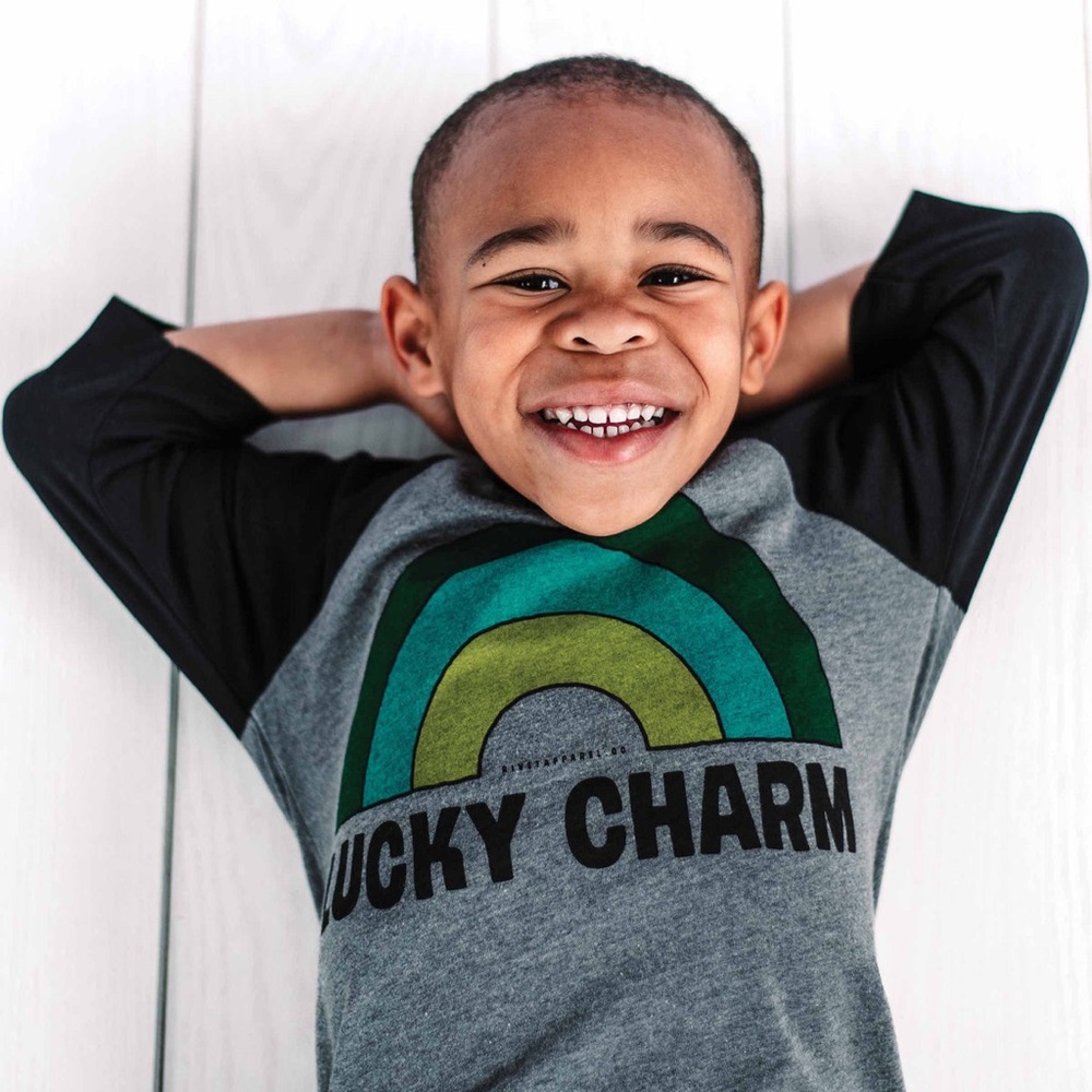 {Rivet Apparel} Lucky Charm Baseball Tee - Size Youth Large 🌈💚